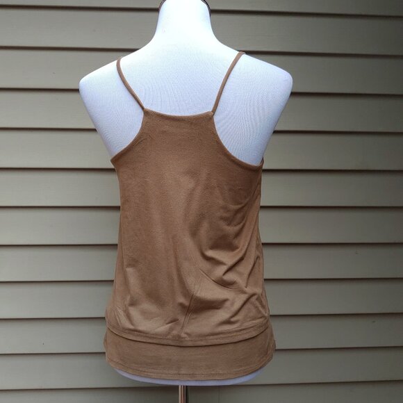 Stella Luce Brown Cami Blouse Layered Faux Suede Look Racerback Solid - Picture 9 of 12